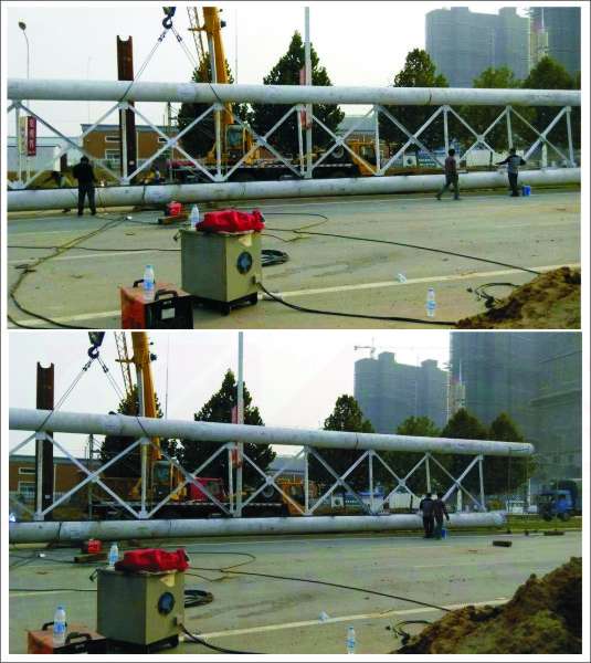 大型跨路广告牌施工现场